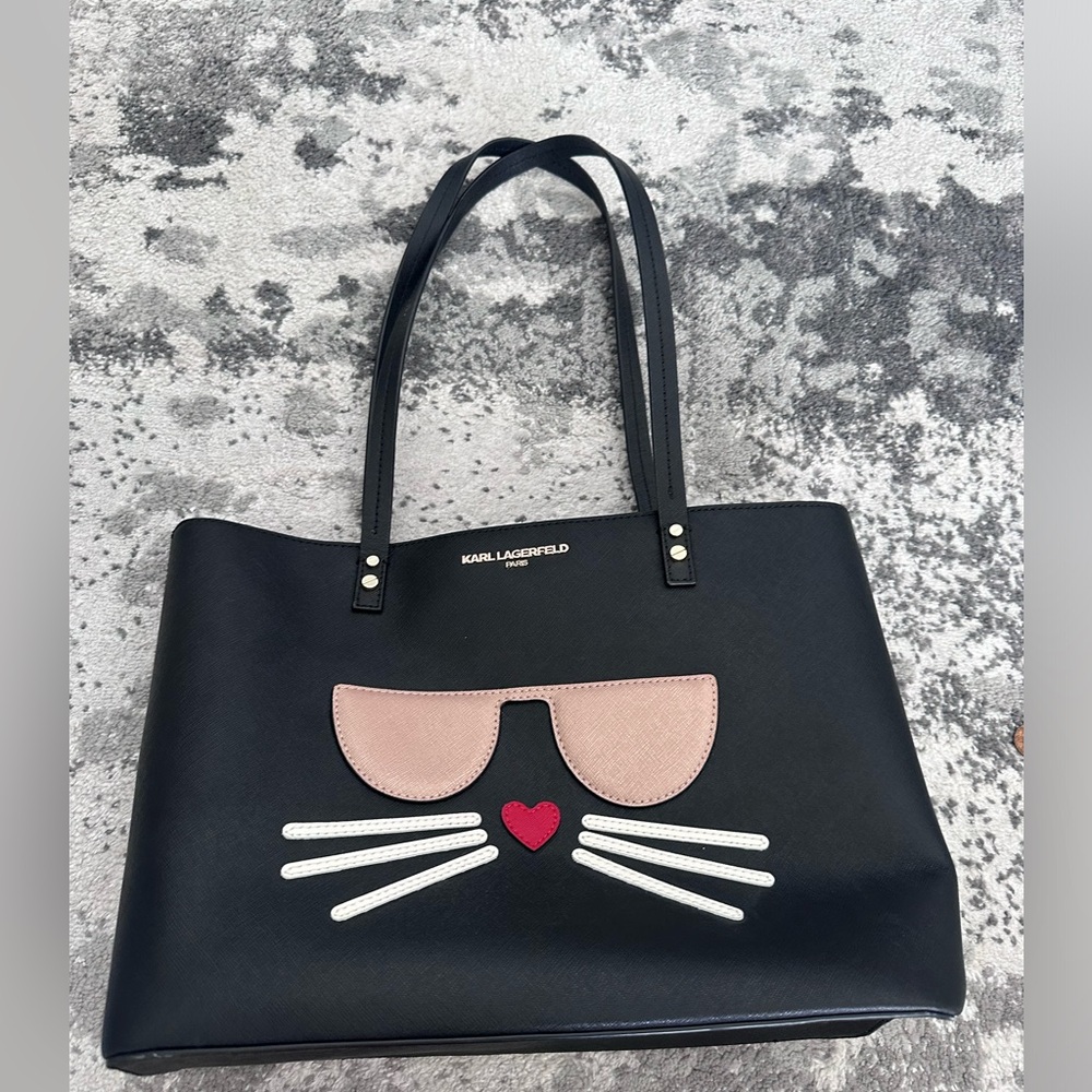 Karl Lagerfeld black cat face tote bag